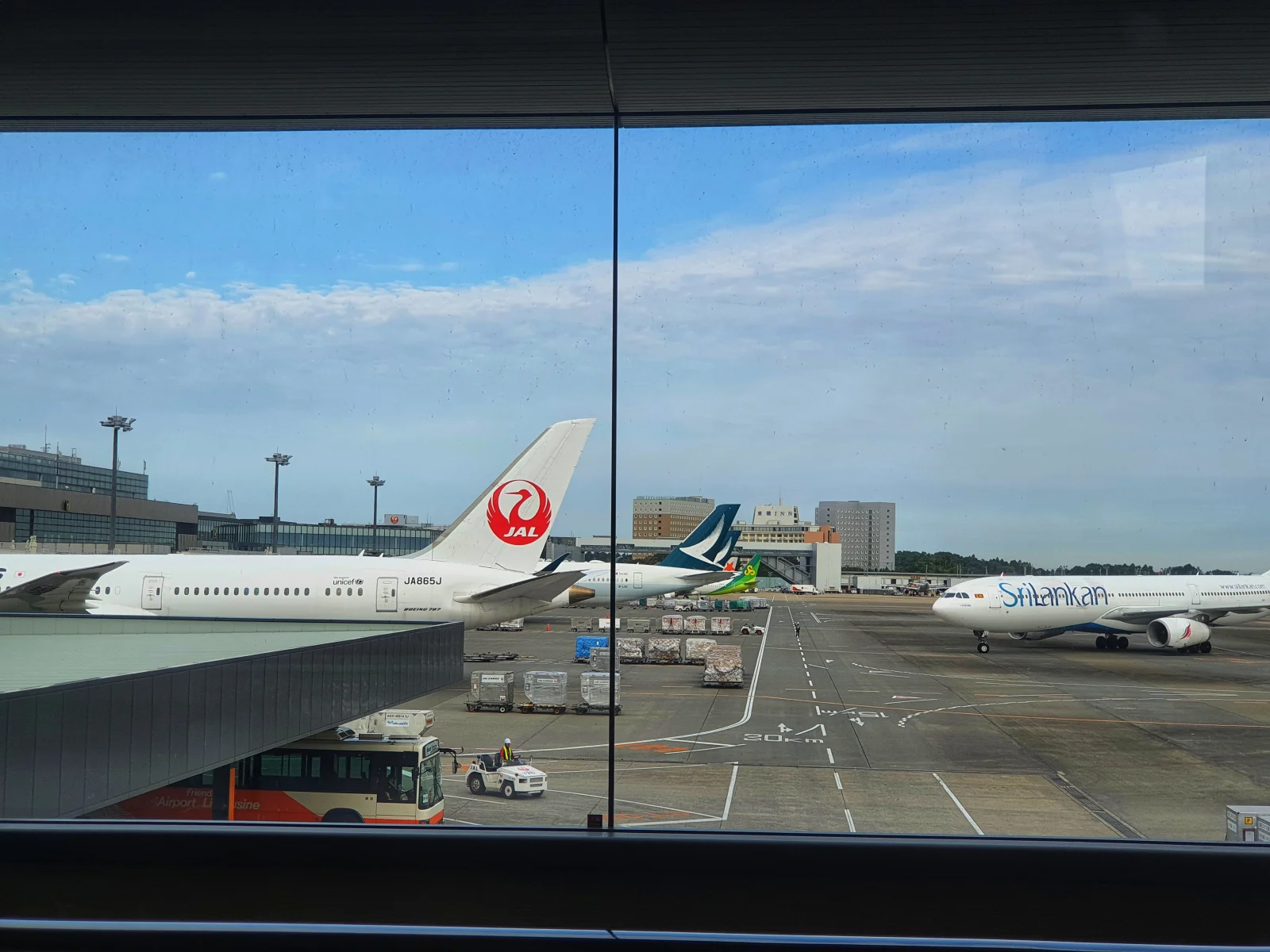 Tokyo'da bir havalimanında apronda bekleyen yolcu uçakları