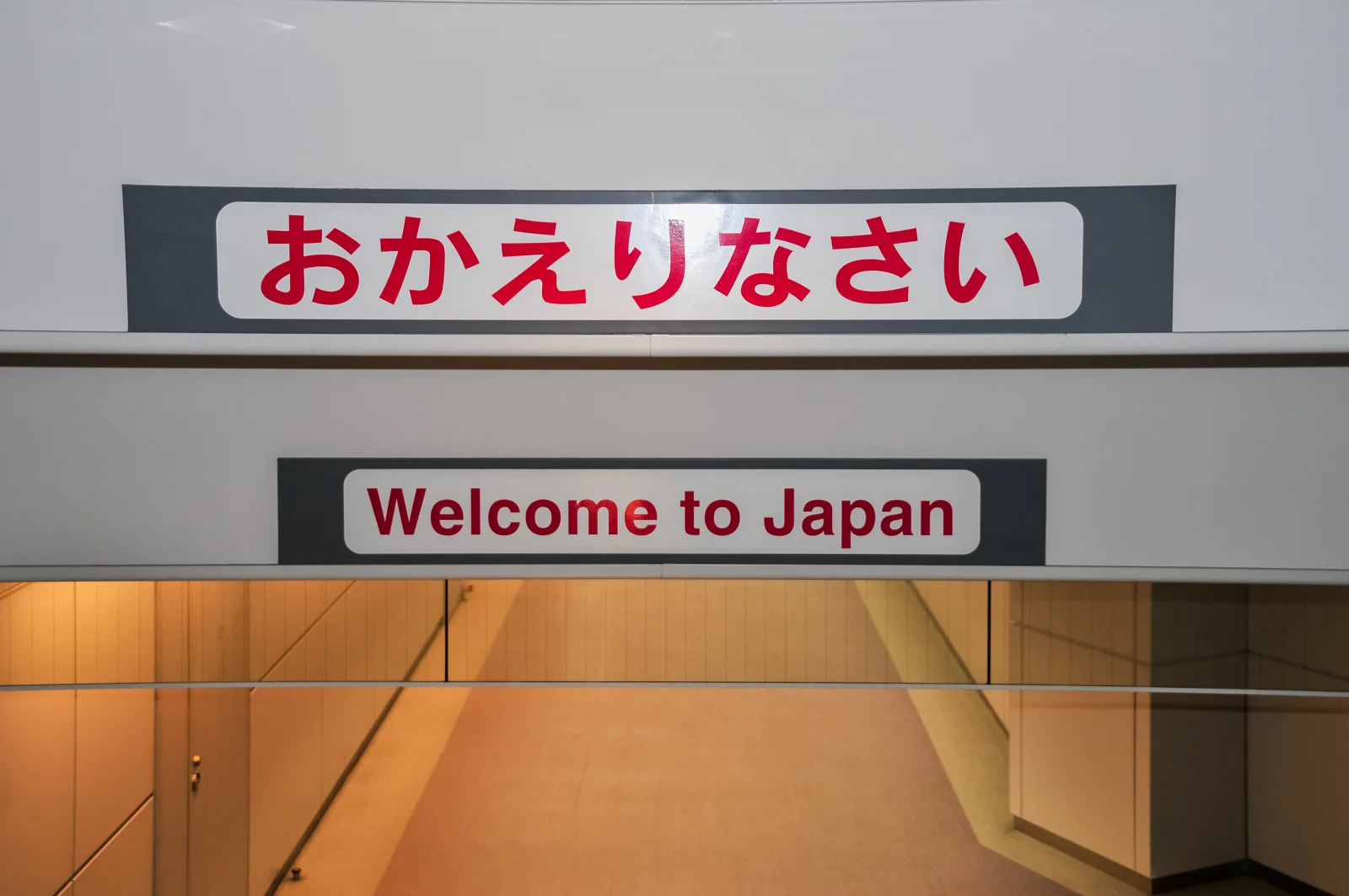 Narita Havalimanı'nda Japonca ve İngilizce 'Japonya'ya hoş geldiniz' yazan tabela